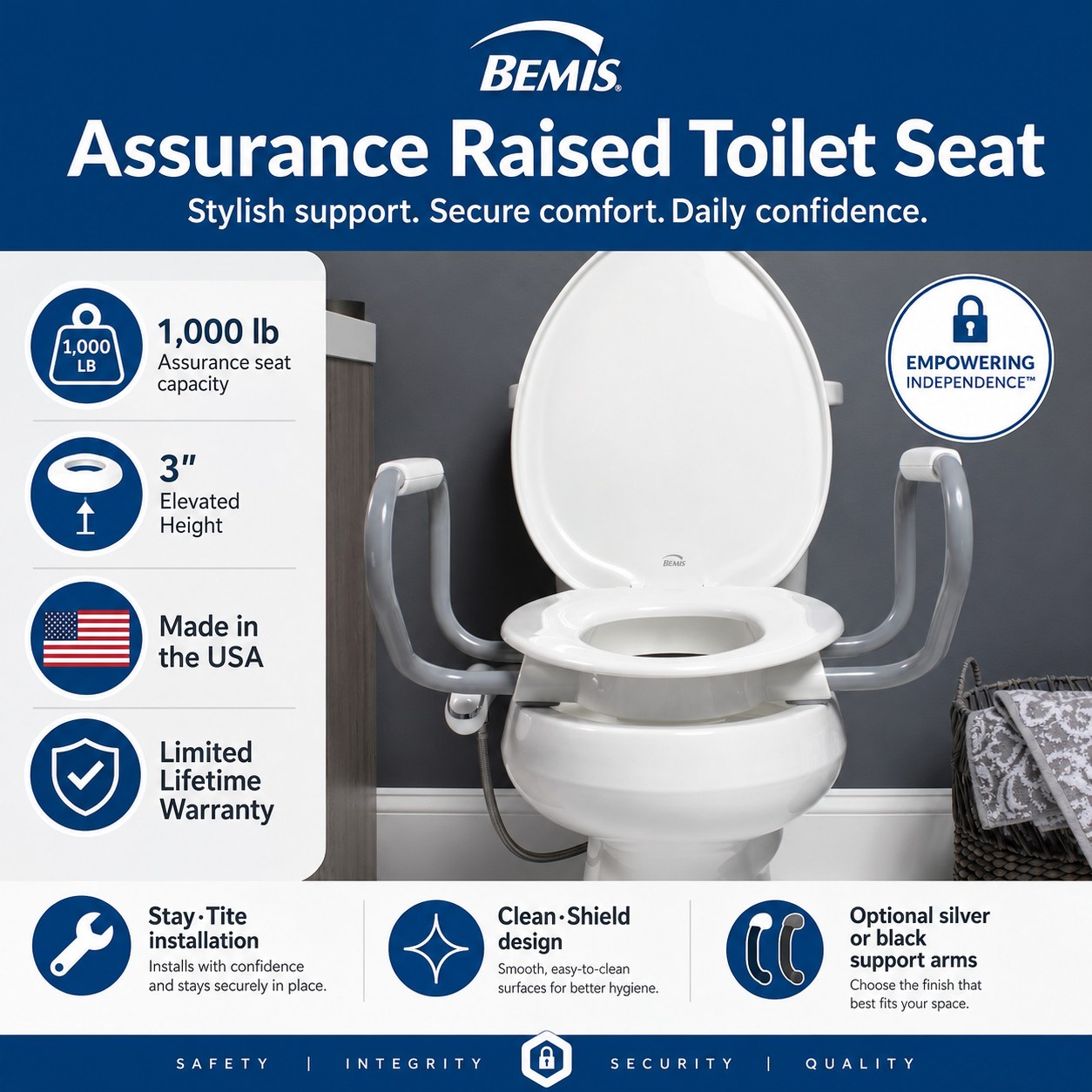A premium modular raised toilet seat system customers can build around safety, style, and hygiene.