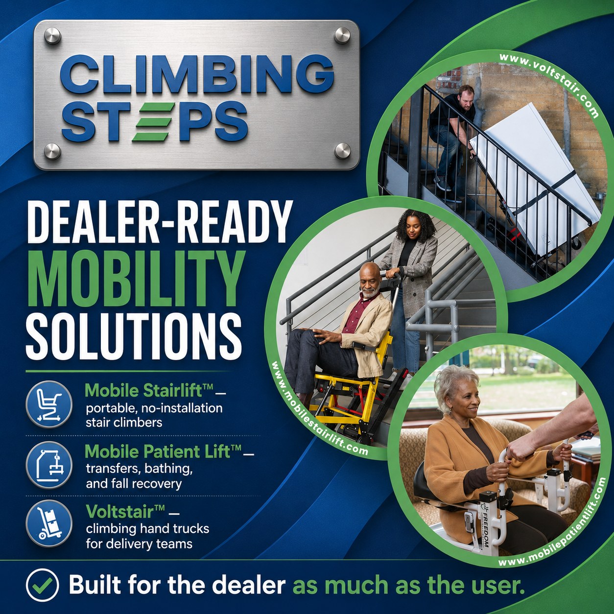 Portable stair lifts, patient lifts, and climbing hand trucks — from one partner.