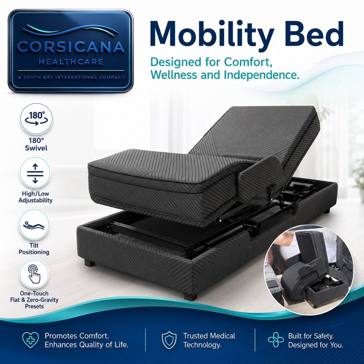 The Mobility Bed — powered positioning that helps customers move with confidence.