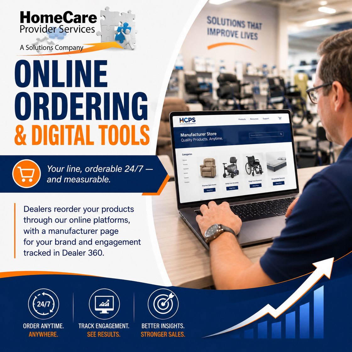 Online Ordering & Digital Tools — a dealer ordering a line 24/7 on the HCPS platform